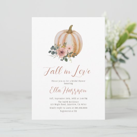 Herfst in Love Blush Floral Pumpkin Vrijgezellenfe Kaart (Staand voorkant)