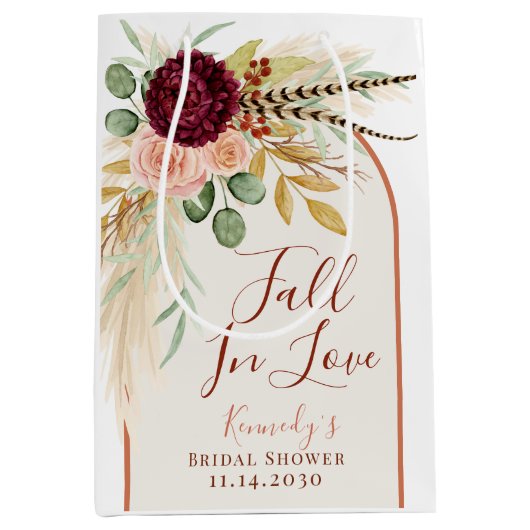 Herfst In Love Boho Pampas Floral Vrijgezellenfees Medium Cadeauzakje (Voorkant)