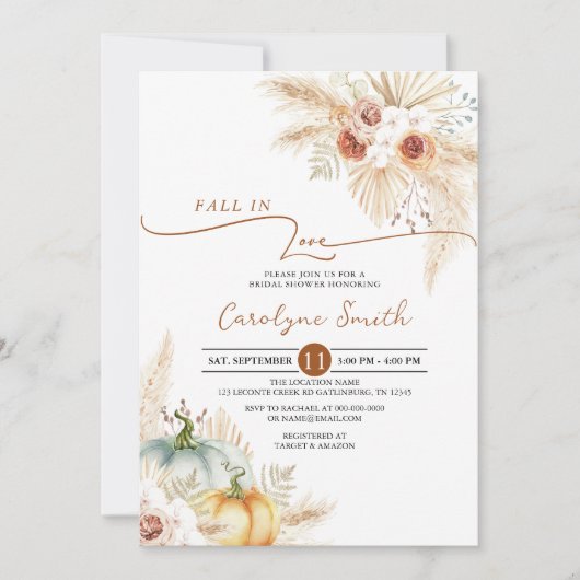 Herfst in Love Boho Pampas Grass Vrijgezellenfeest Kaart (Voorkant)