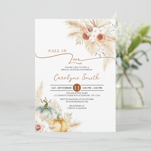 Herfst in Love Boho Pampas Grass Vrijgezellenfeest Kaart (Staand voorkant)