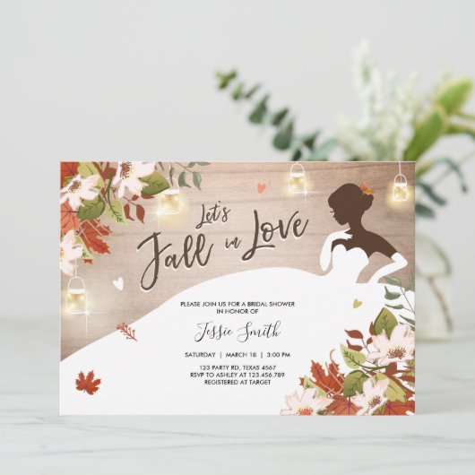 Herfst in Love Bridal doucheuitnodiging Rustic Jar Kaart (Staand voorkant)