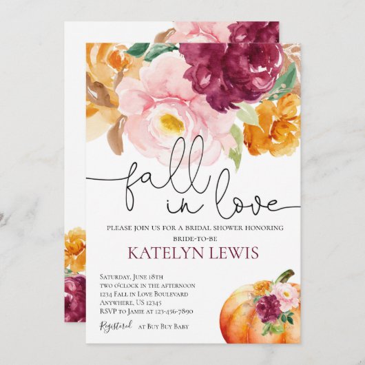 Herfst in Love Bridal Shower Uitnodiging (Voorkant / Achterkant)