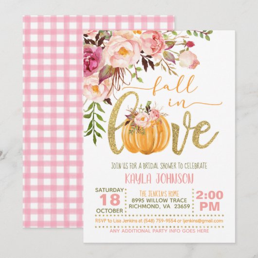 Herfst in Love Bridal Shower Uitnodiging (Voorkant / Achterkant)