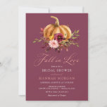 Herfst in Love Bridal Shower-uitnodiging Kaart<br><div class="desc">Najaarsbruidsdoucheuitnodiging met waterverf pompoen- en bloemillustraties in herfsttinten van bordeaux,  sinaasappel,  rood en groen. "Herfst in liefde" in een elegant kalligrafisch script. Verschillende achtergrondkleuropties beschikbaar.</div>