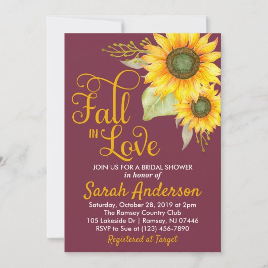 Herfst in Love Bridal Shower Uitnodiging - Zonnebl (Voorkant)
