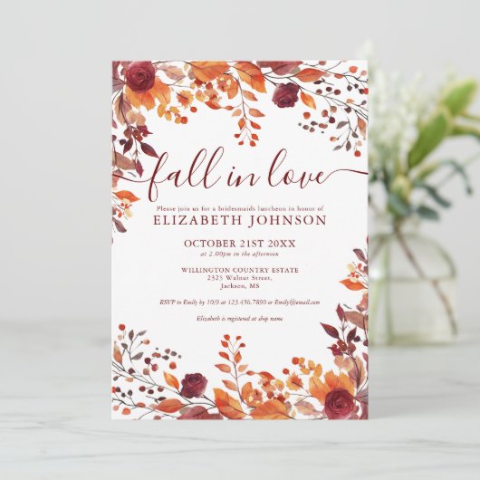 Herfst In Love Bridesmaids Luncheon Invitation Kaart (Staand voorkant)