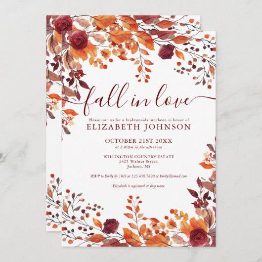 Herfst In Love Bridesmaids Luncheon Invitation Kaart (Voorkant / Achterkant)