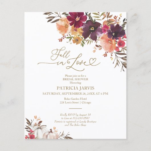 Herfst In Love Budget Bruidsdouche Uitnodigingen Flyer (Voorkant)