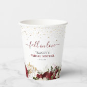 Herfst in Love Burgundy Floral Pumpkin Vrijgezelle Papieren Bekers (Voorkant)