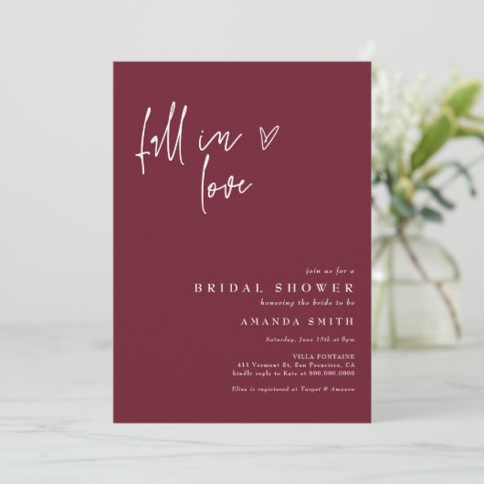 Herfst in Love Burgundy Minimalist Vrijgezellenfee Kaart (Staand voorkant)