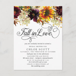 Herfst in Love Burgundy Sunflower Vrijgezellenfees Briefkaart