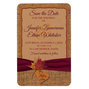 Herfst in Love Burlap, Leaves Save the Date (Groot Magneet