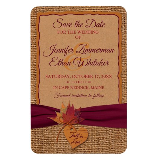 Herfst in Love Burlap, Leaves Save the Date (Groot Magneet (Verticaal)