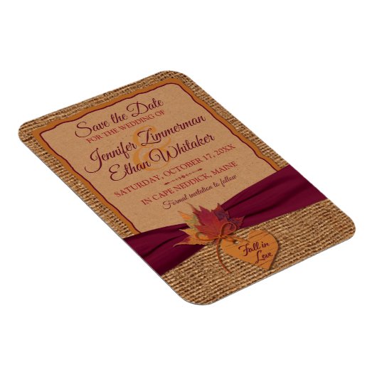 Herfst in Love Burlap, Leaves Save the Date (klein Magneet (Rechterzijde)