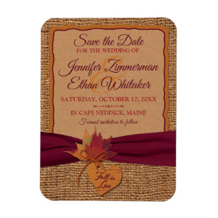 Herfst in Love Burlap, Leaves Save the Date (klein Magneet
