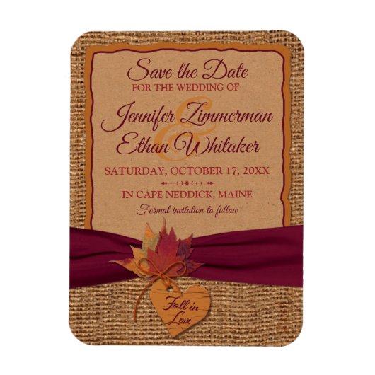 Herfst in Love Burlap, Leaves Save the Date (klein Magneet (Verticaal)