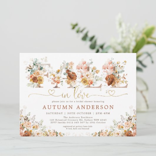 Herfst in Love Burnt Oranje Floral Vrijgezellenfee Kaart (Staand voorkant)