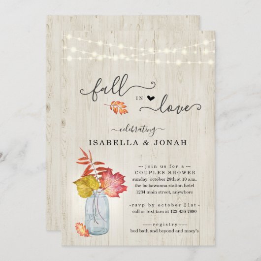 Herfst in Love Couple's/Bridal Shower Invitation Kaart (Voorkant / Achterkant)