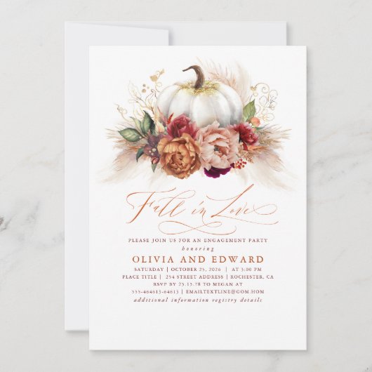 Herfst in Love Engagement Party Rust Flowers Pumpk Kaart (Voorkant)