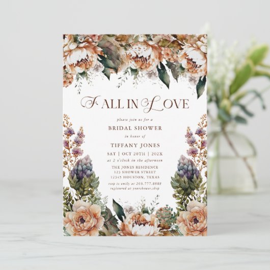 Herfst in Love Floral Bruidsdouche Uitnodiging (Staand voorkant)