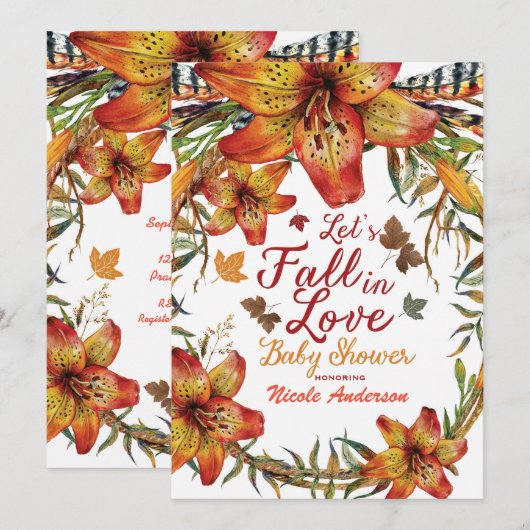 HERFST IN LOVE Floral Oranje Lelies Baby shower Kaart (Voorkant / Achterkant)