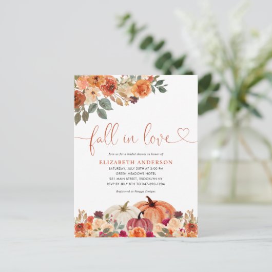 Herfst in Love Floral Oranje Pumpkin Vrijgezellenf Briefkaart (Staand voorkant)