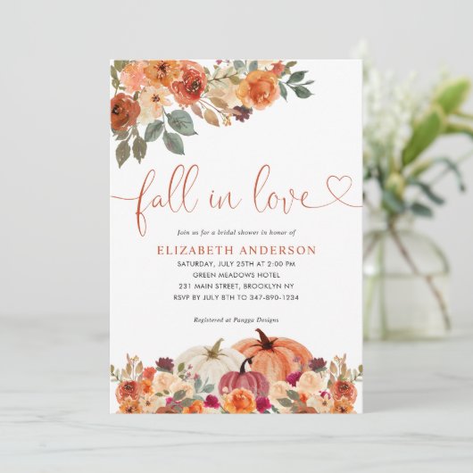 Herfst in Love Floral Oranje Pumpkin Vrijgezellenf Kaart (Staand voorkant)