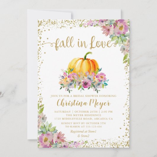 Herfst in Love Floral Pumpkin Glitter Vrijgezellen Kaart (Voorkant)
