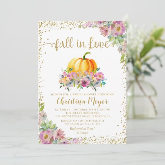 Herfst in Love Floral Pumpkin Glitter Vrijgezellen Kaart (Staand voorkant)