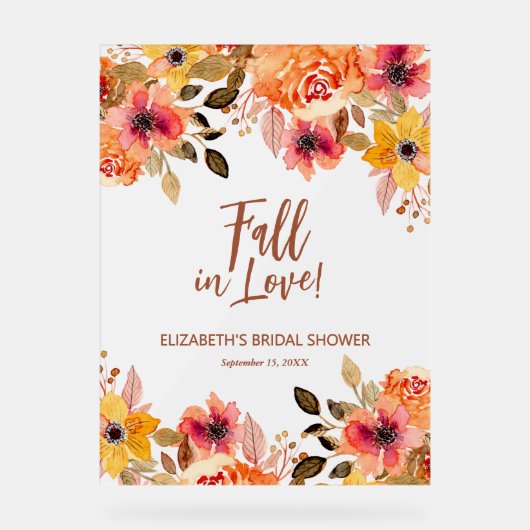 Herfst in Love Floral Vrijgezellenfeest Welkom Acryl Bord (Voorkant)