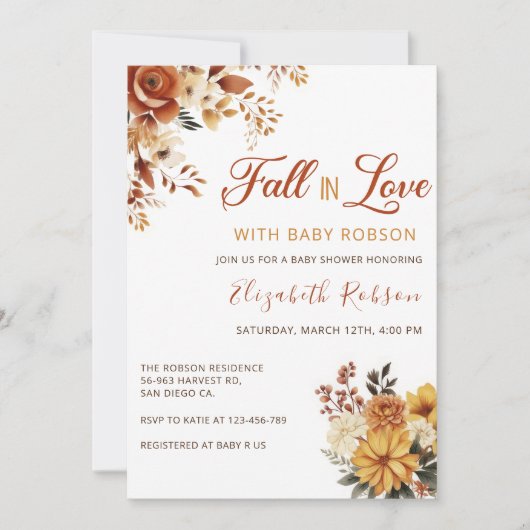 Herfst in Love Flowers Baby shower Uitnodiging (Voorkant)