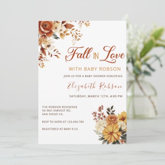Herfst in Love Flowers Baby shower Uitnodiging (Staand voorkant)