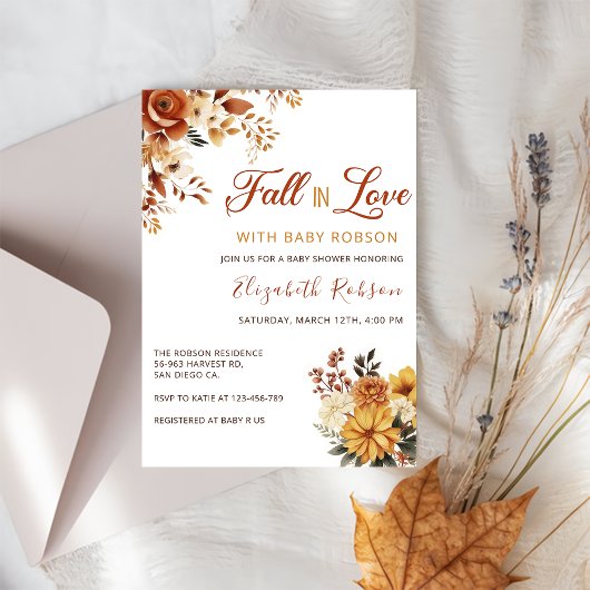 Herfst in Love Flowers Baby shower Uitnodiging