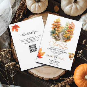Herfst in Love Forest in de Herfst QR Code Wedding Kaart
