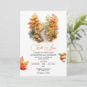 Herfst in Love Forest in de Herfst QR Code Wedding Kaart (Staand voorkant)