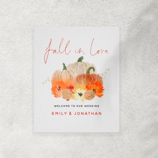 Herfst in Love Glittery Pumpkins Welcome Wedding Poster