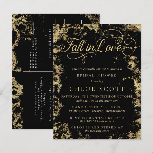 Herfst in Love Gold Black Vrijgezellenfeest Briefkaart (Voorkant / Achterkant)