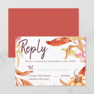 Herfst in Love Golden Foliage Autumn Red RSVP Kaart