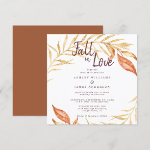 Herfst in Love Golden Foliage TerraCotta Wedding Kaart