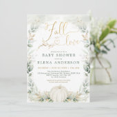 Herfst in Love Greenery Gold Pumpkin Baby shower Kaart (Staand voorkant)