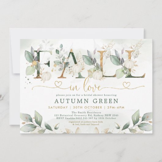 Herfst in Love Greenery Gold Pumpkin Vrijgezellenf Kaart (Voorkant)
