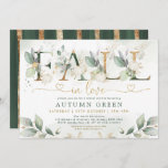 Herfst in Love Greenery Gold Pumpkin Vrijgezellenf Kaart<br><div class="desc">Deze elegante bruine doucheuitnodiging met pompoen is voorzien van prachtige waterverf groene bladeren in groene en gouden en elegante typografie die moderne,  schone tekst combineert met een beetje kalligrafie</div>