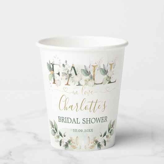 Herfst in Love Greenery Gold Pumpkin Vrijgezellenf Papieren Bekers (Achterkant)