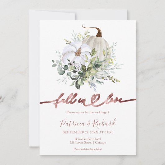 Herfst In Love Greenery Pompoen Fall Wedding Kaart (Voorkant)