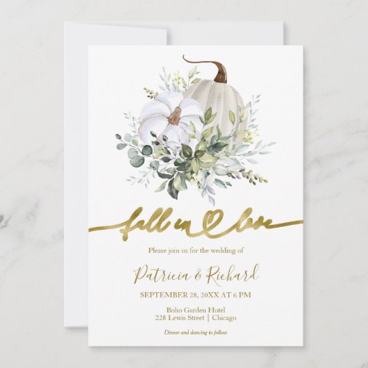 Herfst In Love Greenery Pompoen Fall Wedding Kaart (Voorkant)