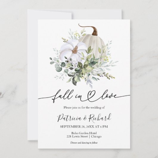 Herfst In Love Greenery Pompoen Fall Wedding Kaart (Voorkant)