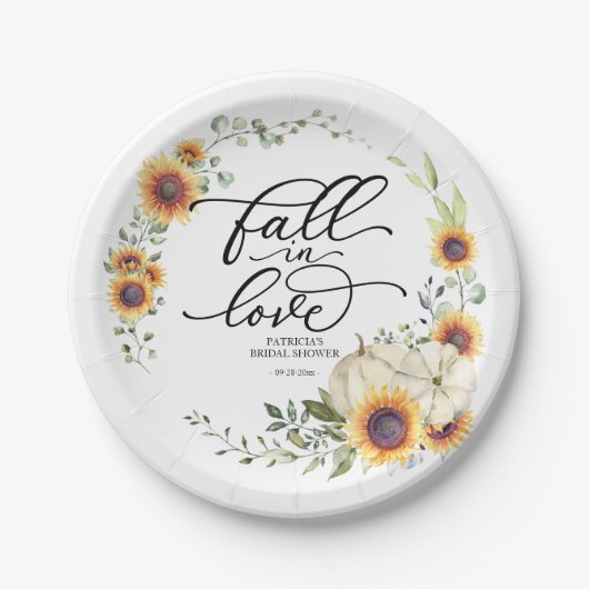 Herfst in Love Greenery Sunflower Vrijgezellenfees Papieren Bordje (Voorkant)