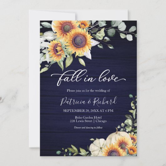 Herfst In Love Greenery Zonnebloemen bruiloft Kaart (Voorkant)