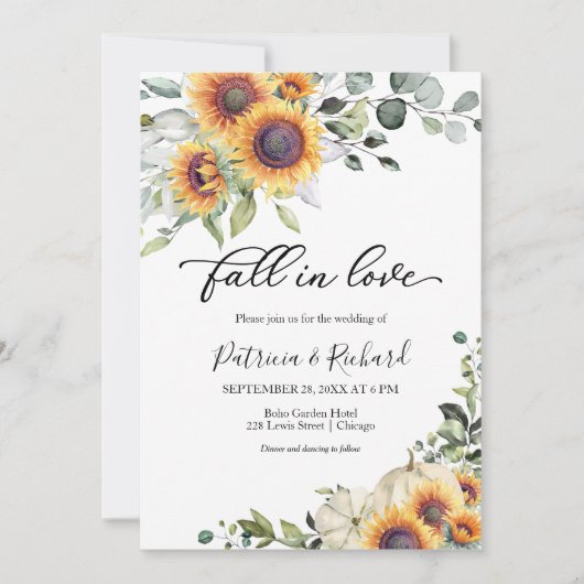 Herfst In Love Greenery Zonnebloemen bruiloft Kaart (Voorkant)