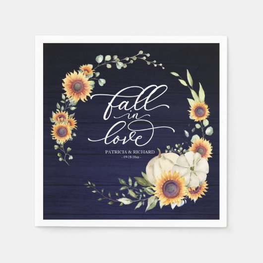 Herfst In Love Greenery Zonnebloemen bruiloft Servet (Voorkant)